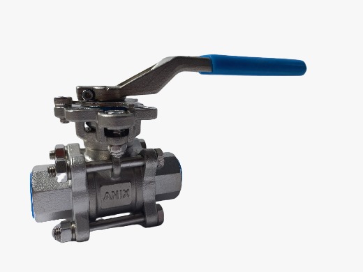 Anix Ball Valve 3-pc Stainlees Steel 304 (CF8) Mounting R-PTFE 1000WOG Drat